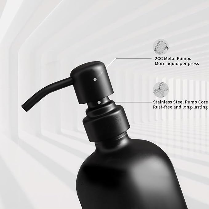 Prus Waso Matte Black Soap Dispenser Set, Kitchen Soap Dispenser Set with Black Stainless Steel Pump, Perfect for Kitchen Decor and Accessories. (Black)