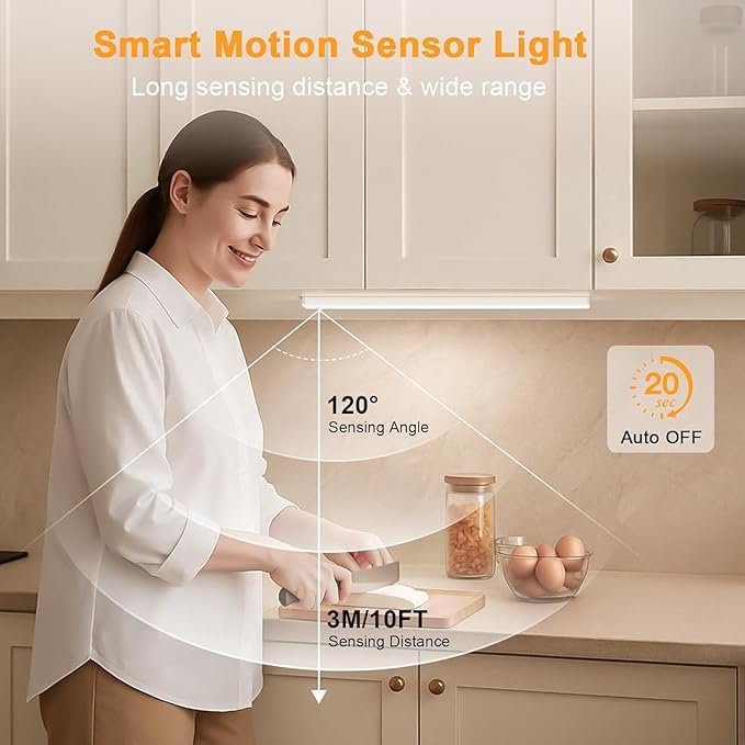 6 Pack 13 inch Under Cabinet Lighting, USB Rechargeable Motion Sensor Light Indoor, Battery Operated Closet Light, LED Cabinet Lights, Stick On Dimmable Under Counter Lights for Kitchen