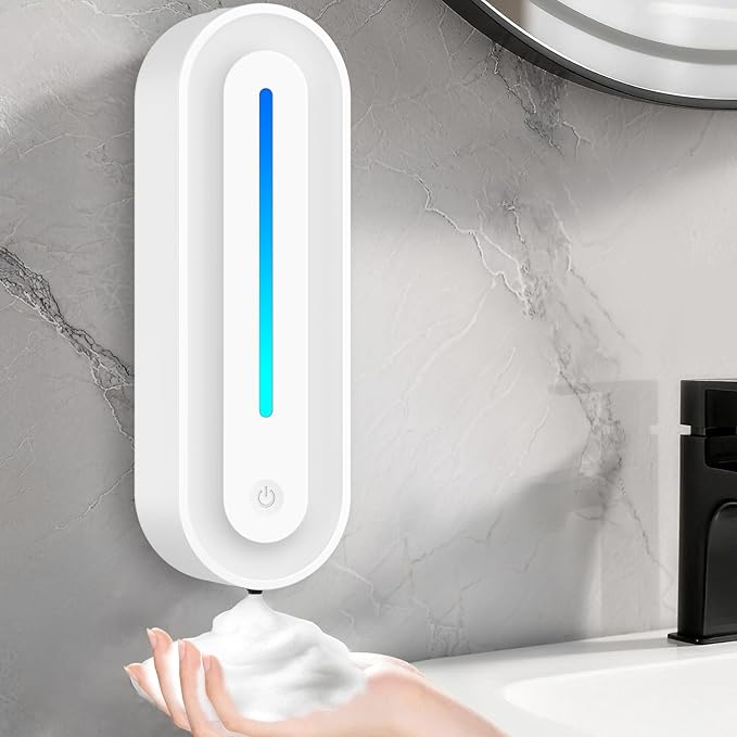 Automatic Soap Dispenser Wall Mount for Bathroom, 14.2oz Rechargeable Touchless Adjustable Auto Smart Foaming Hand Soap Dispenser for Bathroom,Kitchen,Office,Foam
