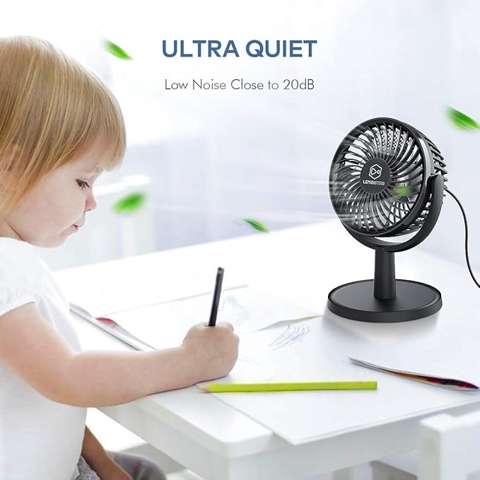 Mini Desk Fan, USB Powered Desktop Fan with 4 Speeds, Small but Powerful Strong Airflow Work Quiet, 310° Adjustment, Portable Personal Air Circulator Fan for DesktopTable Office Bedroom-Black