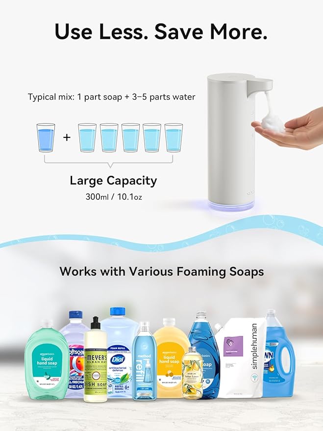 SUNLY Automatic Foam Soap Dispenser, 0.2s Fast Sensor, USB-C Rechargeable, Smudge-Resistant Stainless Steel, Touchless Liquid & Foaming Soap Dispenser for Bathroom, Kitchen, Hotel, White