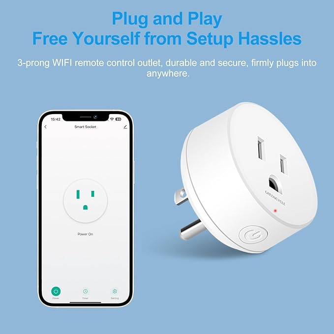Greencycle Smart Wireless Remote Control Outlet Plug,WiFi Outlets for Household,On Off Smart Outlets Switch Compatible with Tuya,Alexa and Google Assistant,Timer Outlet,No Wiring,White,1SW+4Outlets