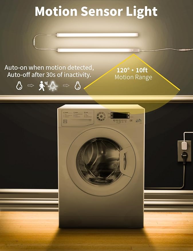 Under Cabinet Motion Sensor Lighting Indoor Plug in, 16" 12V LED Under Counter Lights Super Bright Ultra Thin Magnetic for Kitchen/Hallway/Toilet/Garage/Closet(Warm White/3000K, 2 Pack)