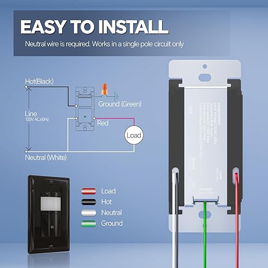ECOELER Motion Sensor Dimmer Switch, in-wall Electronic Dimmer with PIR Infrared Motion Activated, Single Pole, Occupancy & Vacancy Modes, Neutral Wire Required, Wall Plate Included, Black, 2 Pack