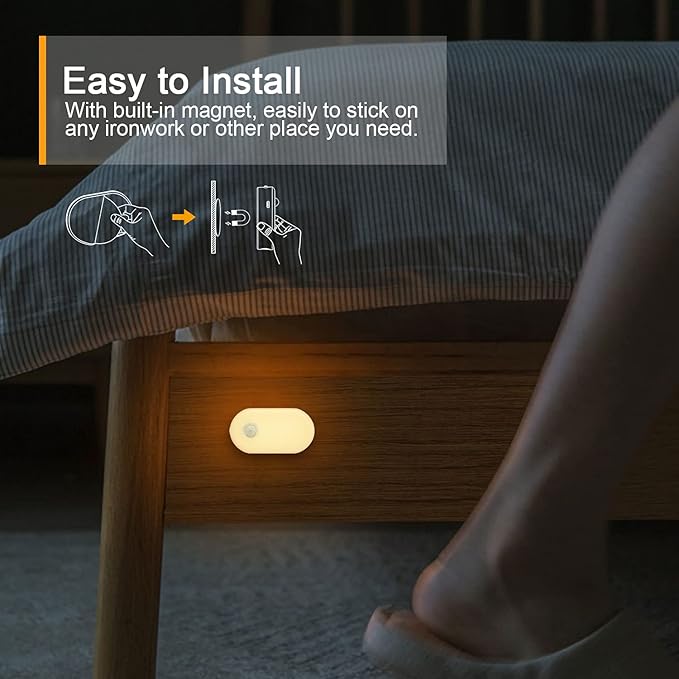 Lyridz Rechargeable Battery Night Light with Motion Sensor, Stick on Anywhere, 1-20LM Dimmable LED Nightlights for the Bedroom, Bathroom, Living Room, Kitchen, Stairs, Hallway, 4-Pack