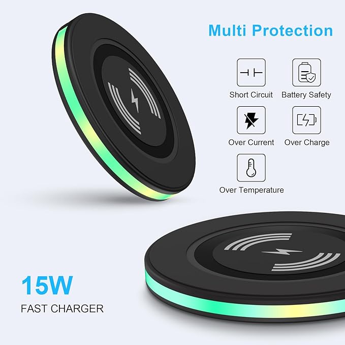 Android Wireless Charger Samsung Fast Charging Phone Charging Pad Station for Samsung Galaxy S26 S25 S24 Ultra S24+ S24 S23 FE S22 S21 S20 S10,iPhone 15 Pro Max Plus 14 13,with QC 3.0 Power Adapter