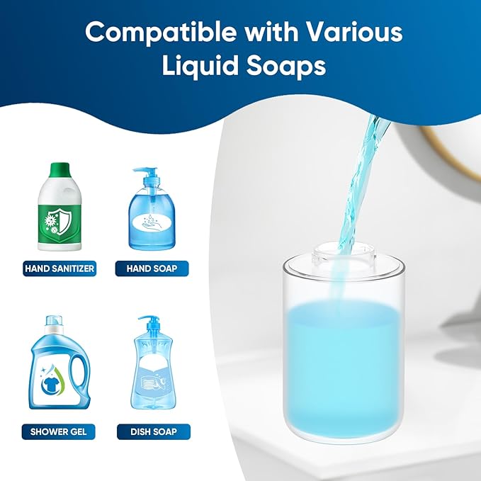 Automatic Liquid Soap Dispenser Touchless – 400ml Hand Soap Liquid Dispenser for Bathroom & Kitchen, Wall Mount or Countertop, 4 Adjustable Foam Levels, Rechargeable, IPX5 Waterproof