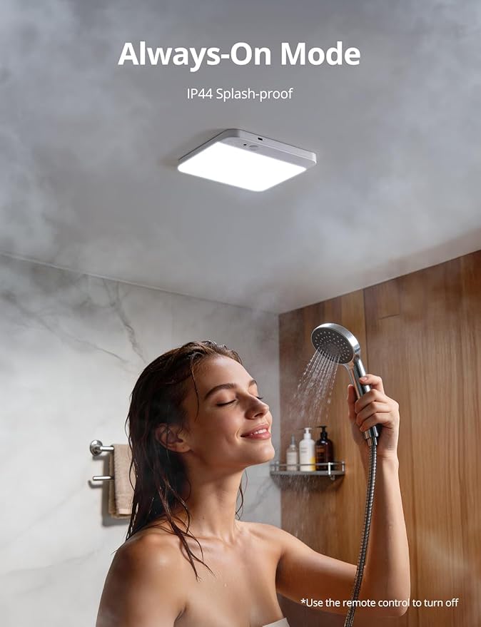Bojim Rechargeable Remote Control Battery Operated Motion Sensor Ceiling Light Indoor, Brightness Dimmable 3 Colors No Wiring Magnetic Overhead Shower Lighting for Closet Bedroom Pantry Garage