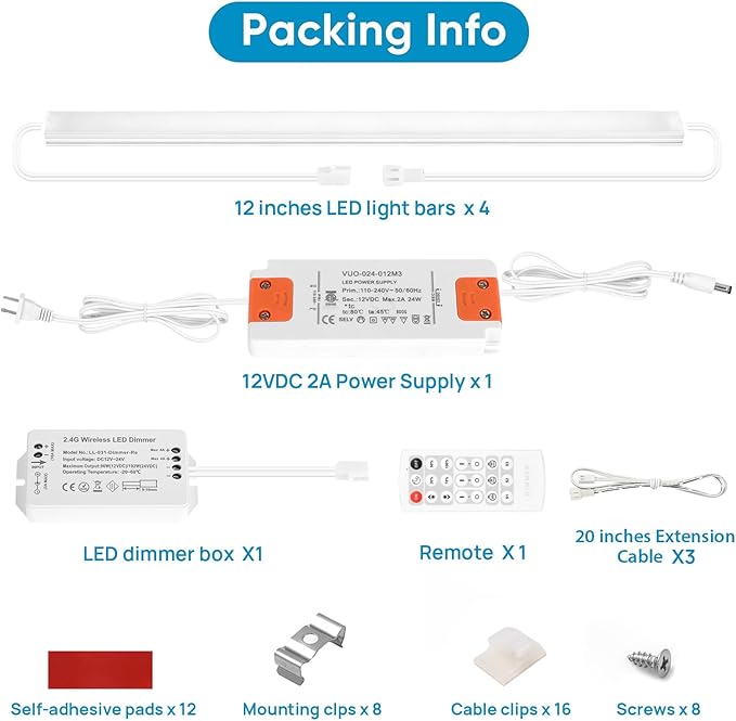 Litever Under Cabinet Lighting Kit. Slim. Super Bright. 21W. Dimmable. Remote with Synchronous Control. Perfect for Kitchen Under Cabinets, Over Counter, Display Lights, Shelf Light. Cool White 4000K.