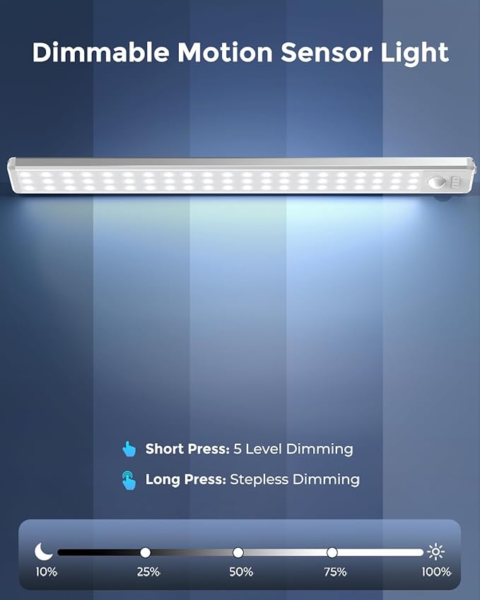 Under Cabinet Lighting with 3 Color Temps - 14.7" Motion Sensor Light Indoor, Magnetic Wireless Closet Lights, Dimmable Led Light, Rechargeable Under Counter Lights for Kitchen, Bedroom, Stair, 2 Pack