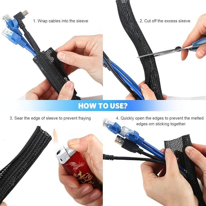 AGPTEK Cable Sleeve, 10ft - 4/5 inch Cable Management Desk Cord Cover Organizer Wire Hider for Home Office Computer TV Wire Loom Tubing Pet Proof Cord Protector from Cat Dog Chewing, Black