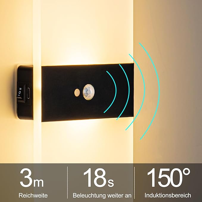 Motion Sensor Wall Light, Rechargeable LED Wall Sconce, Dimmable Magnetic Night Light, 3000K Warm White Wireless Lamp, Battery Powered Indoor Hallway Stairway Closet Bedroom,1-Pack