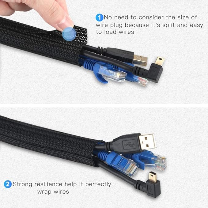 AGPTEK Cable Sleeve, 10ft - 4/5 inch Cable Management Desk Cord Cover Organizer Wire Hider for Home Office Computer TV Wire Loom Tubing Pet Proof Cord Protector from Cat Dog Chewing, Black