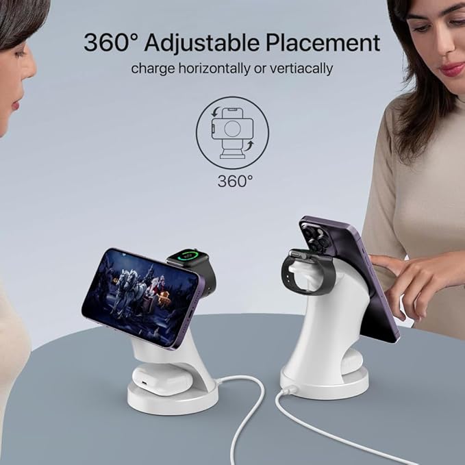 3 in 1 Wireless Charging Station for Apple Devices,Magsafe Charger for IPhone17 16 15 14 13 12 Pro/Max/Plus/Mini Wireless Charger Station for AirPods 2/3/4Pro iWatch Ultra11/10/9/8/7/SE/6/5/4/3/2