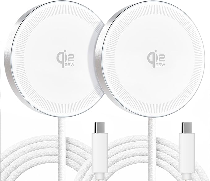 25W Qi2.2 Magnetic Wireless Charger: Qi Flat Charging Pad for iPhone 17 16 15 14 13 12 Pro Max, Google Pixel, AirPods-Slim Portable for Travel, Office, Bedside (White, 2-Pack)