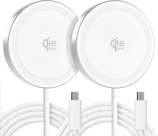 25W Qi2.2 Magnetic Wireless Charger: Qi Flat Charging Pad for iPhone 17 16 15 14 13 12 Pro Max, Google Pixel, AirPods-Slim Portable for Travel, Office, Bedside (White, 2-Pack)