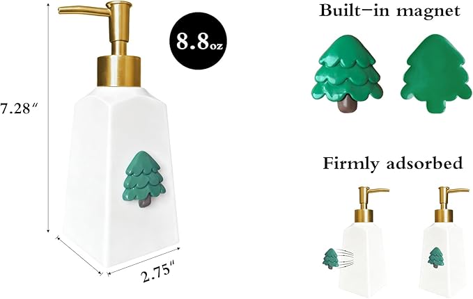 Seasonal Soap Dispenser with 11 Interchangeable Magnets - Seasonal Decor - Farmhouse Bathroom Kitchen Decor (Resin,Built in Magnet) - 8.82oz (Gold)