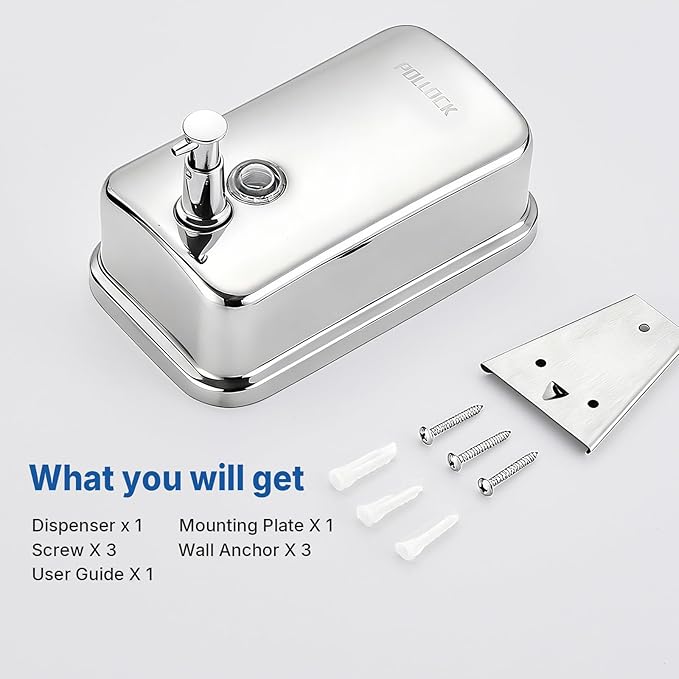 Commercial Soap Dispenser Wall Mounted, 27oz Stainless Steel Hand Soap Dsipenser, Liquid Manual Anti-Leak Pump Soap Dispenser, Rust-Proof Lining Liquid Hand Sanitizer Dispenser for Bathroom