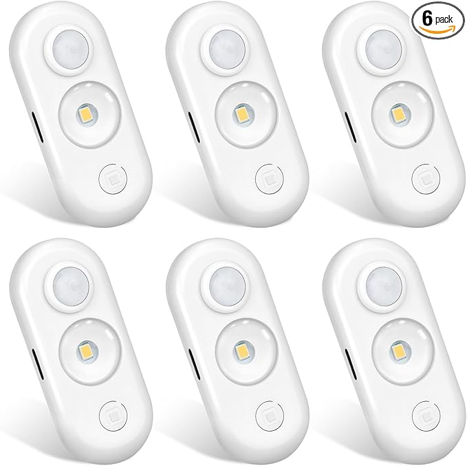 LED Motion Sensor Light Indoor, Magnetic Under Cabinet Lighting Warm White, Dimmable Rechargeable Puck Lights for Closet, Kitchen, Stairs(6 Pack)