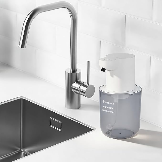 Automatic Foaming Soap Dispenser for Bathroom: 4-Level Adjustable Countertop/Wall Mount Hand Soap Dispenser, 13.5oz/400ml Type-C Rechargeable – Suitable for Kitchen, Bathroom, Office, Hotel (White)