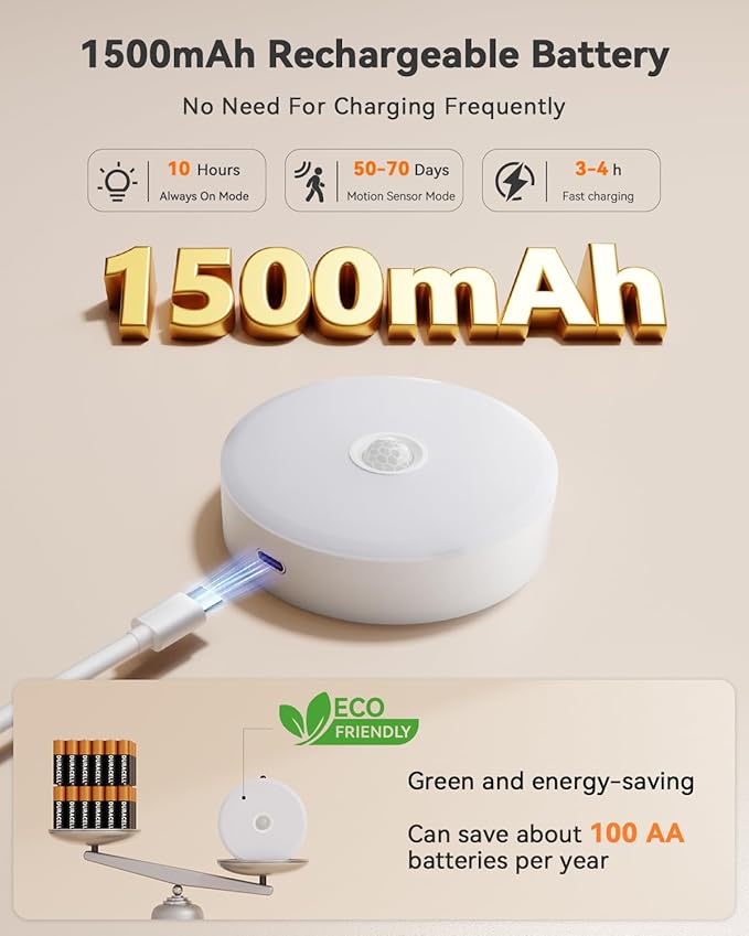 LENOMA Puck Lights with Remote, Rechargeable Under Cabinet Lighting, 3 Color Temps, 12 RGB Color LED Motion Sensor Lights Wireless, Dimmable Tap Lights for Closet, Kitchen, Shelf, Stair, 8 Pack