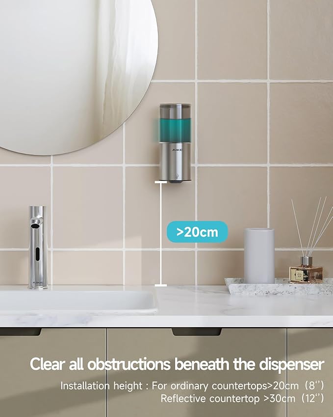 AIKE Automatic Wall Mount Liquid Soap Dispenser for Home and Commercial Bathroom 13.5oz IPX7 Waterproof,Brushed Stainless Steel