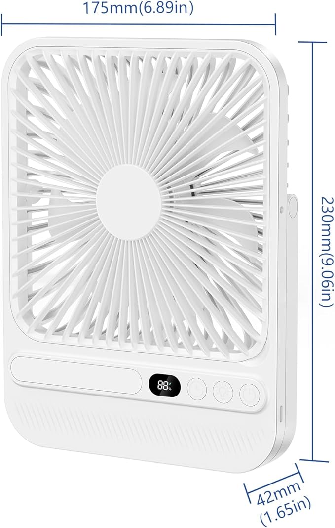7In Portable Travel Fan, Cruise Ship Approved, 28H 8000mAh Ultra-Thin Quiet Rechargeable Battery Operated Desk Fan with Timer & LED Display for Bedroom, Office, Camping