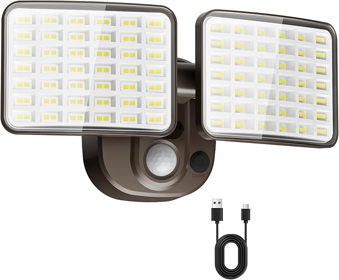 Rechargeable Battery Operated Motion Light 2500LM & 4000LM Motion Sensor Security Light(1-3 Months Endurance) USB Charging LED Flood Light Outdoor (Brown) 1 Pack