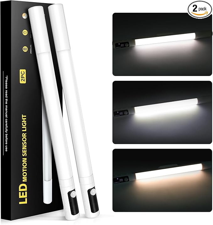 15.2inch Under Cabinet Lighting,2 Pack Sensor Light Indoor with Battery Level Display Function,Closet Light can be Disassembled for Handheld use,Wireless Under Counter Lights fo Bedroom, Kitchen