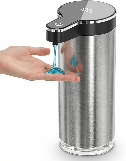 Automatic Liquid Soap Dispenser Touchless, Stainless Steel Hand Soap Dispenser, USB Rechargeable, 4 Adjustable Levels, 11.8oz/350ml for Kitchen and Bathroom (Stainless Steel Black, Liquid)