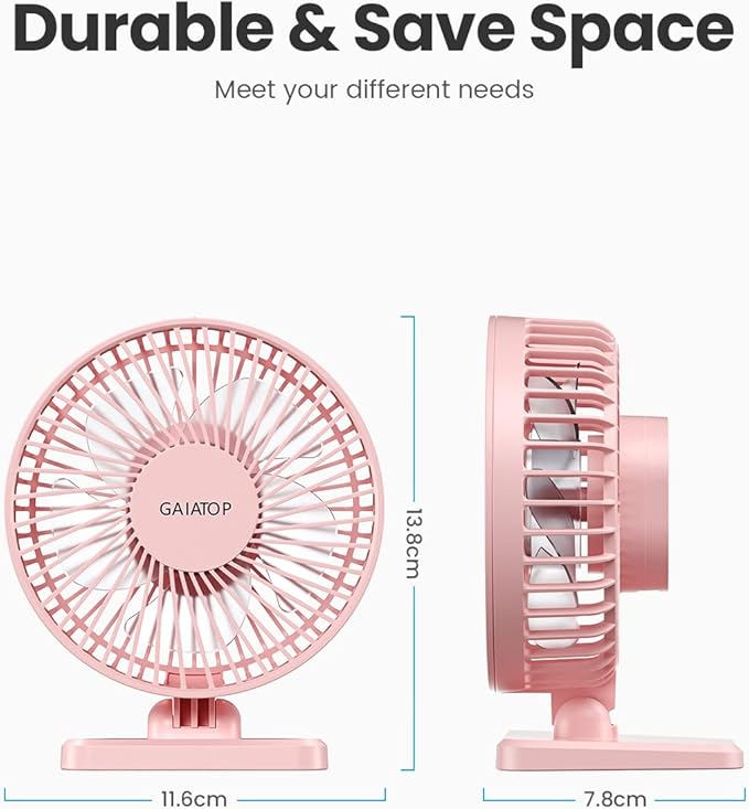 Gaiatop USB Desk Fan, Small But Powerful, Personal Portable Quiet 3 Speeds, Adjustable Mini Table Desktop fan for Cooling Home Office Car Summer Travel Gifts Pink