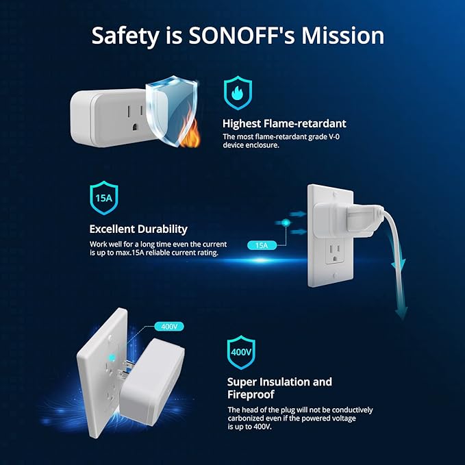 SONOFF S40 Lite 15A WiFi Smart Plug ETL Certified, Smart Socket Outlet Timer Switch, Compatible with Alexa & Google Home Assistant, IFTTT Supporting, No Hub Required -A Certified for Humans Device