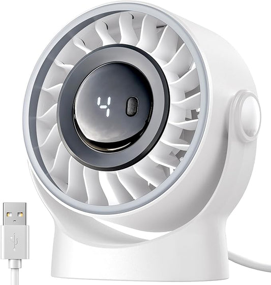 SWEETFULL USB Small Desk Fan - 5 Inch Mini Personal Desktop Fan, 4 Speeds Cooling Strong Airflow, 360° Adjustable Tilt, Quiet Portable Table Fans for Bedroom, Home, Office, Travel & Cruise, White