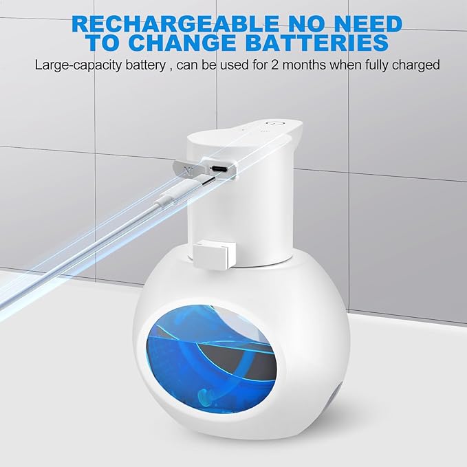 2 Pack Automatic Foam Hand Soap Dispenser Rechargeable Touchless Wall Mount Foaming Soap Dispenser 15oz/420ml 4 Adjustable Levels Infrared Sensor Electric Dispenser for Bathroom Kitchen Office White