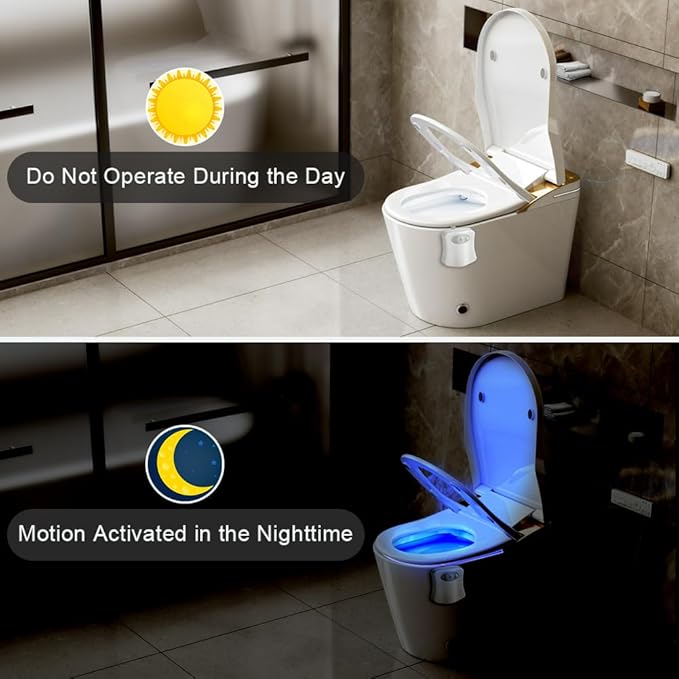 HOTUT Toilet Lights Motion Detection Sensor, 2 Pack Smart Night Light for Bathroom, 16 Color Changing Inside Toilet Bowl Night Light, Cool Stuff Bathroom Accessories Decor for Boys Girls Men Women