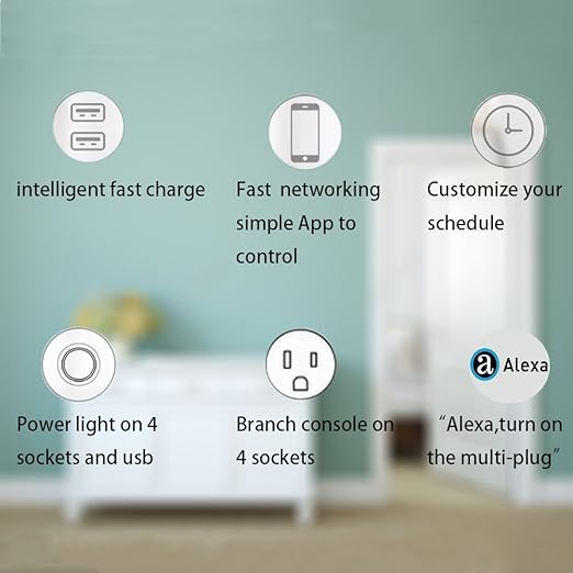 Jinvoo WiFi Smart Power Strip Surge Protector Extension Cord Multi Plug with 4 AC Outlets 4 USB Ports, No Hub Required, Works with Google Home