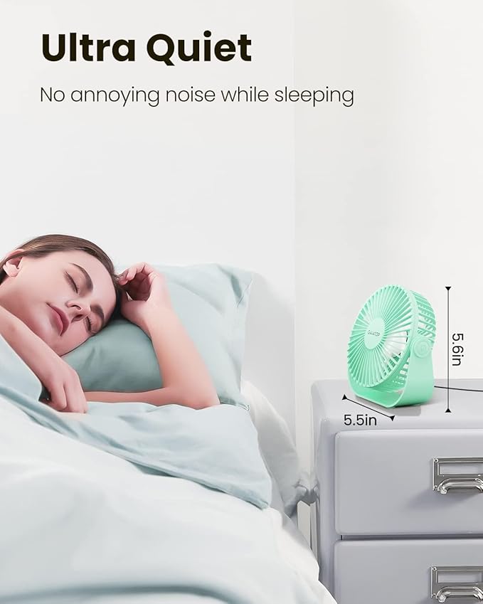 Gaiatop USB Desk Fan, 3 Speeds Strong Airflow, 5.5 Inch Portable 90° Rotate Quiet Cooling, Small Personal Table Fans for Bedroom Home Office Travel Green