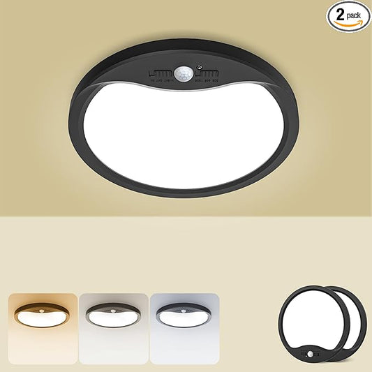 zemty 2Pack 7inch Motion Sensor Ceiling Lights Wired, 15W 1500lm 3CCT/3 Mode/30-120s Timer, Bright Black LED Flush Mount Light Fixture Motion Activated for Closet Pantry Hallways Stairwells Garage