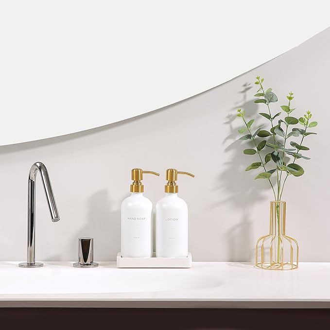 Prus Waso Gold Soap Dispenser Bathroom Set, Hand and Lotion Dispenser with Stainless Steel Pump, Perfect for Modern Bathroom Decor. (Gold)