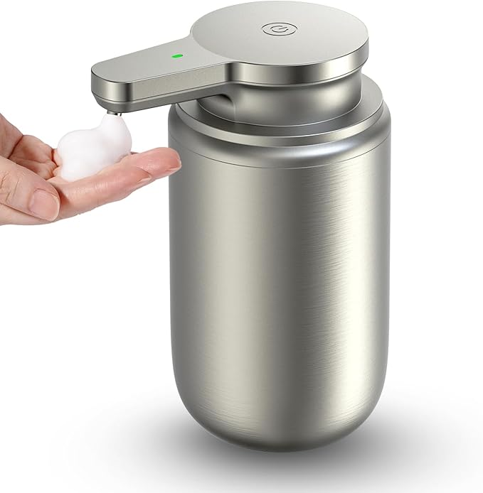 Automatic Soap Dispenser Stainless Steel Touchless Foaming Soap Dispenser for Bathroom Auto Rechargeable Hand Soap Pump (Silver)