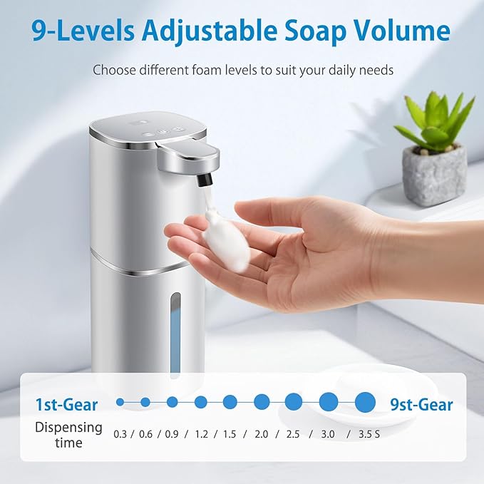 Automatic Foaming Soap Dispenser Touchless, Digital Display 9-Level Adjustable Smart Hand & Dish Soap Dispenser, USB Rechargeable, 13.5oz/400mL Wall Mounted for Bathroom Kitchen, Hotel, Restaurant
