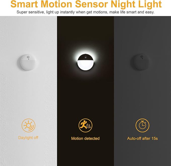 YUNLEX 2 Pack Battery Night Light, Toilet Lights, 2.6" Small Motion Senor Light, Stick on Lights, 3 Light Modes, Dimmable LED Nightlight for Closet, Stairs, Garage, Cabinet, Toliet, Daylight White