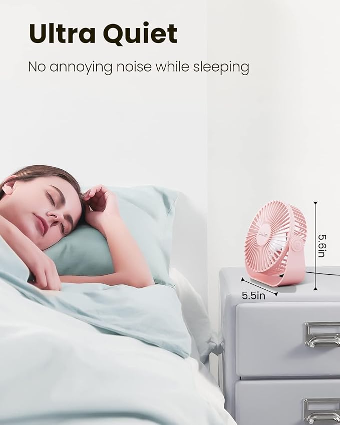 Gaiatop USB Desk Fan, 3 Speeds Strong Airflow, 5.5 Inch Portable 90° Rotate Quiet Cooling, Small Personal Table Fans for Bedroom Home Office Travel Pink