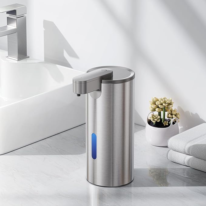 Fantictas Automatic Soap Dispenser Touchless, Stainless Steel 11.5 oz 3 Levels Adjustable Hand Soap Dispenser with Rechargeable Sensor Pump for Kitchen & Bathroom Liquid Soap