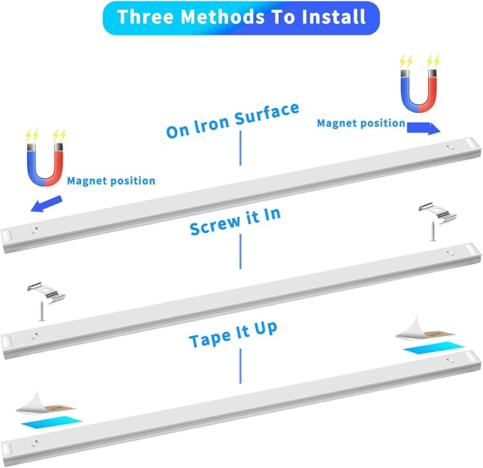 THLIFURE LED Cabinet Lights Bar with Motion Sensor, Dimmable Brightness and Color, IR Remote, Ultra Thin Strips Lighting Magnetic Mounting for Kitchen,Bookshelf,Closet 3Pack