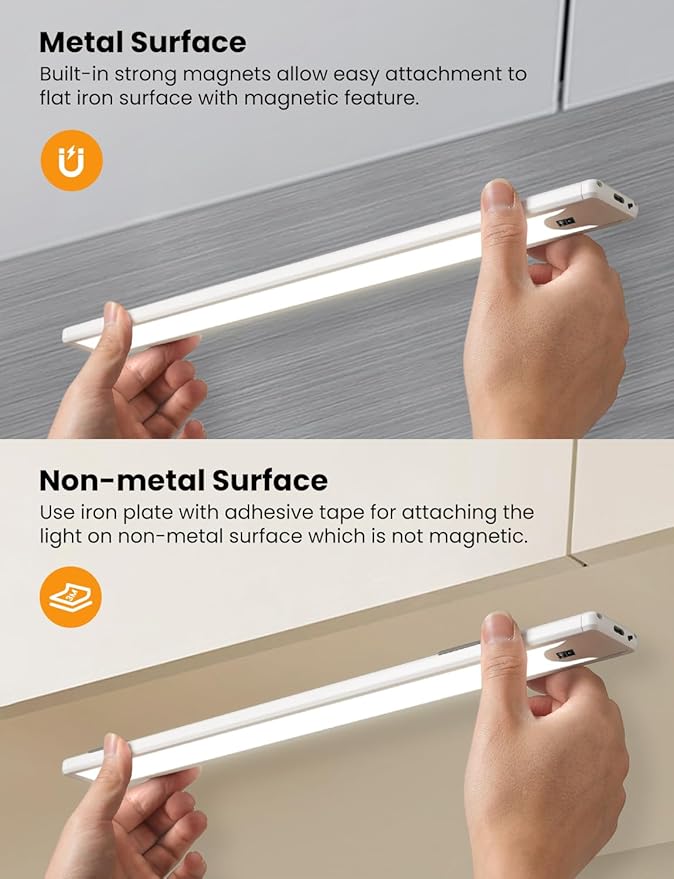 16 Inch Under Cabinet Light, Hand Wave Sensor LED Cabinet Lighting, Rechargeable Wireless Closet Light, Stepless Dimming Under Counter Light for Kitchen, 2 Pack