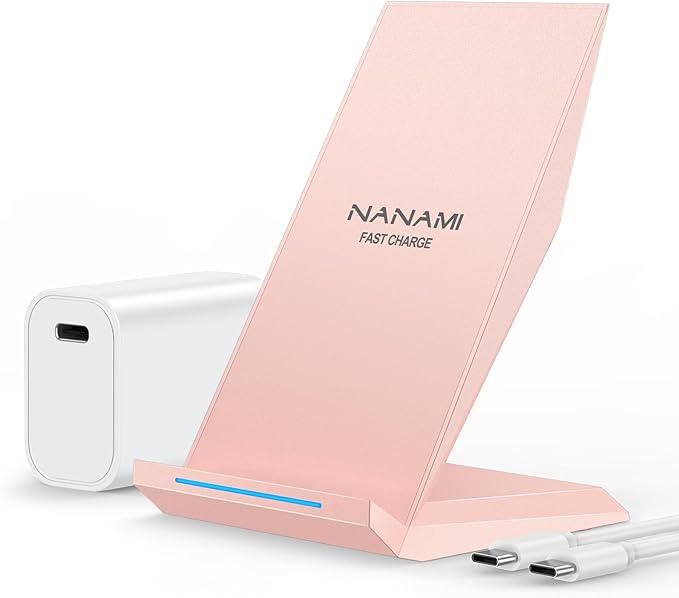 Wireless Charger with USB C Phone Charger, Charging Stand with 20W PD Adapter Compatible with iPhone 17/17 Air/16/15/14/13/12, Phone Charging Dock for Samsung Galaxy S26/S26+/S25/S24/S23/S22/S21