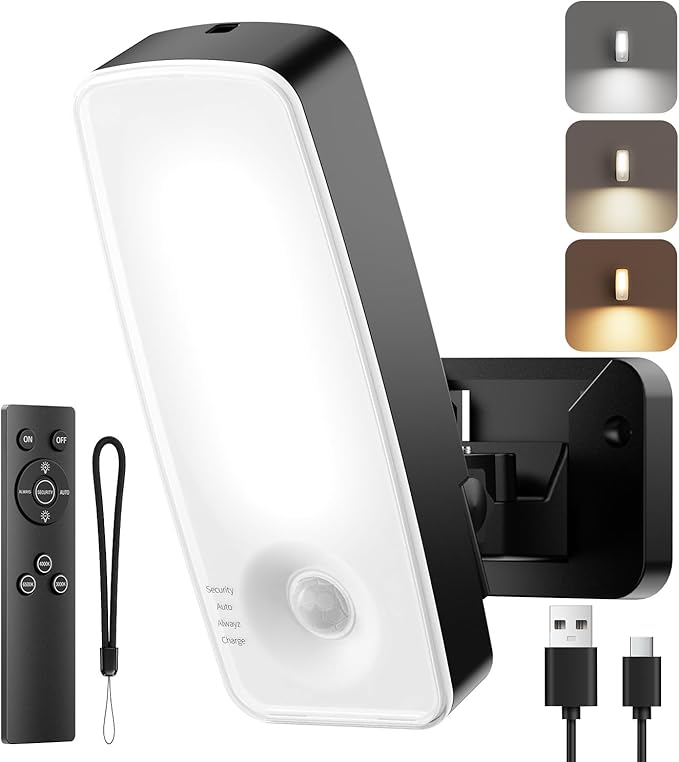 TANBABY 12000mAh Wireless Motion Sensor Outdoor Lights, Rechargeable Battery Operated Lights with Remote, 3 Modes, 3CCT Dimmable, Waterproof Outdoor Security Lights for House, Garage, Patio -1PACK