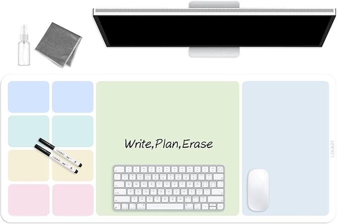 LOUKIN Erasable Dry Erase Desk Mat, 32"x14" Mouse Pad, Writing White Board, Non-Slip Desktop Protector for Office, Home, School (Includes 2 Wet Erase Markers & Cleaning Cloth)