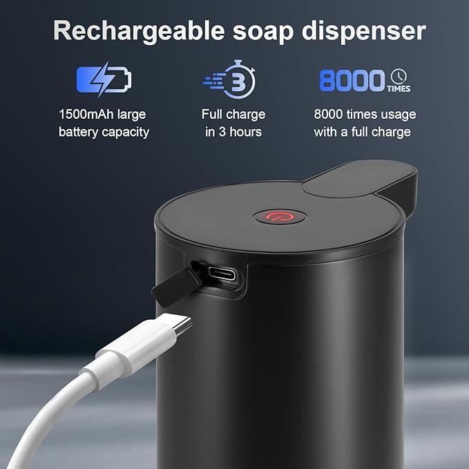 LAOPAO Rechargeable Automatic Foaming Soap Dispenser - Stainless Steel Touchless 9oz Foam Soap Dispenser for Bathroom and Kitchen - Xmas Gift